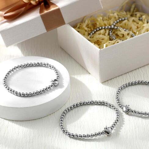 Huquary 6 Pcs Sliver Charm Bracelets for Women Rosh Hashanah Stretch Bead Bracelet Apple Design Stackable Sliver Charm Non Tarnish Jewelry Trendy for Women in Kuwait