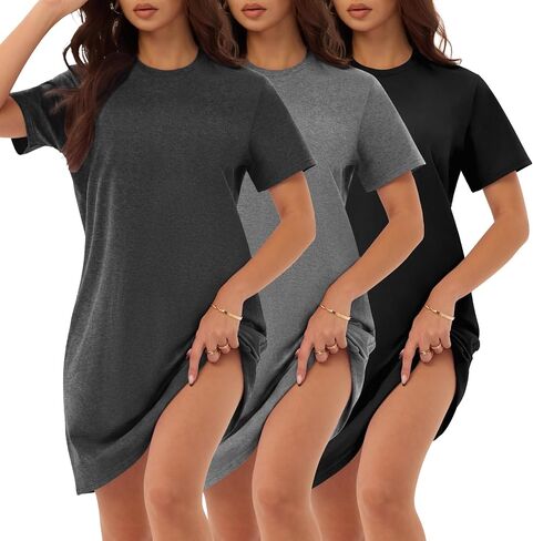 3 Pack Cotton Nightgowns for Women Short Sleeve Sleep Shirts Comfy Soft Nightshirt Pajama Sleep Dress in Saudi Arabia