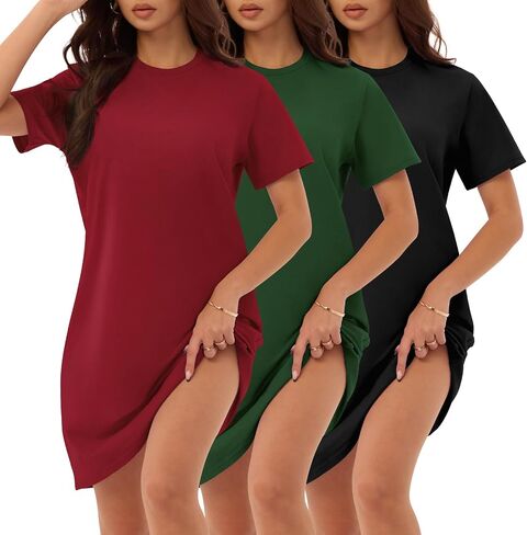 3 Pack Cotton Nightgowns for Women Short Sleeve Sleep Shirts Comfy Soft Nightshirt Pajama Sleep Dress in Kuwait