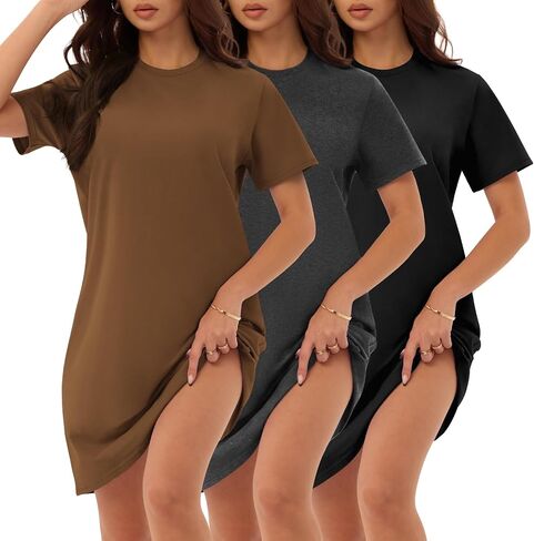 3 Pack Cotton Nightgowns for Women Short Sleeve Sleep Shirts Comfy Soft Nightshirt Pajama Sleep Dress in Kuwait
