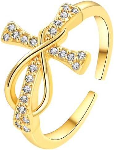 18K Gold Plated Cross Infinity Open Ring for Women, Cubic Zirconia Adjustable Love Knot Faith Ring, Dainty Stackable Fashion Jewelry Gift in Saudi Arabia