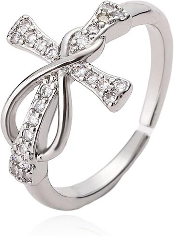 18K Gold Plated Cross Infinity Open Ring for Women, Cubic Zirconia Adjustable Love Knot Faith Ring, Dainty Stackable Fashion Jewelry Gift in Kuwait