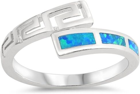 CloseoutWarehouse Blue Simulated Opal Greek Patterns Band Ring Sterling Silver in Saudi Arabia