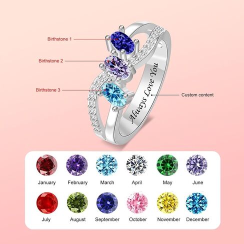 Custom Birthstone Rings for Women - Personalized Infinity Band Mothers Ring - Sterling Silver Family Ring with 3 Birthstones in Saudi Arabia