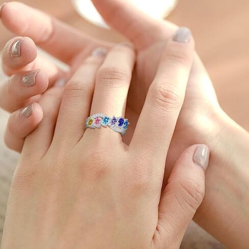 Custom Birthstone Rings for Women - Personalized Infinity Band Mothers Ring - Sterling Silver Family Ring with 3 Birthstones in Saudi Arabia