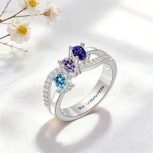 Custom Birthstone Rings for Women - Personalized Infinity Band Mothers Ring - Sterling Silver Family Ring with 3 Birthstones in Saudi Arabia