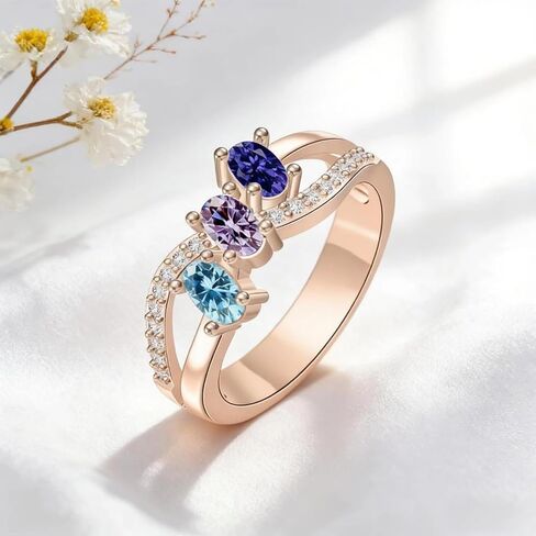 Custom Birthstone Rings for Women - Personalized Infinity Band Mothers Ring - Sterling Silver Family Ring with 3 Birthstones in Saudi Arabia