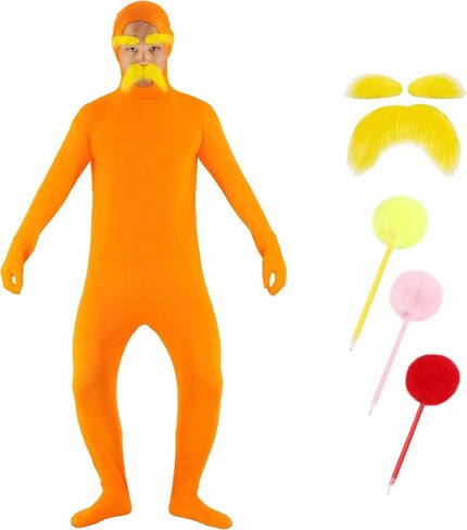Orange Halloween Costume with Yellow Mustache Eyebrows Adult Open Face Bodysuit Men Women Full Body Zentai Jumpsuit in Kuwait