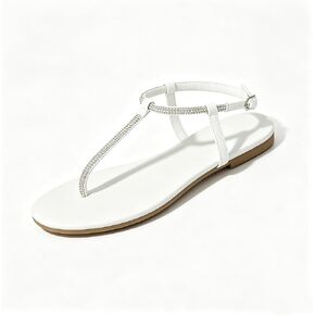 Women's Thong Sandals, T-Strap Rhinestone Ankle Strap Flat Shoes, Lightweight Elegant Summer Casual Footwear in Kuwait