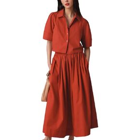 Wanzetaly Womens 2 Piece Outfits Summer Skirt Set Button Short Sleeve Tops and Maxi Skirt Dress Sets with Pockets in Saudi Arabia