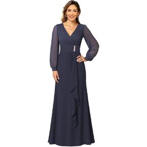 Long Sleeve Chiffon Mother of Bride Dresses with Pleates Maxi Formal Evening Dress ZU014 in Saudi Arabia