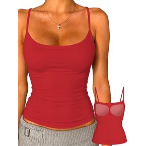Danysu Padded Cami Tank Tops for Women Adjustable Straps Double Lined Square Neck No See Through Sleeveless Basic Camisole in Saudi Arabia