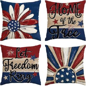 AVOIN colorlife Let Freedom Ring Stars Fireworks Red White Flower Throw Pillow Covers, 16 x 16 Inch 4th of July Patriotic Independence Memorial Day USA Flag Cushion Case for Sofa Couch Set of 4 in Saudi Arabia