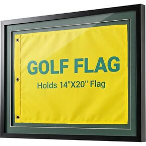 Golf Flag Frame 18x24 for 14x20 Pin Flags, Black Solid Wood Golf Memorabilia Display Case with Double-Layer Floating Mat, No-Hook Wall Mount Shadow Box, Golf Gift for Men (Flag Not Included) in Saudi Arabia