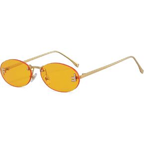 Trendy Rimless Oval Sunglasses for Women Men Retro Y2K Glasses Small Diamond Frame 90s Metal Designer Shades in Saudi Arabia