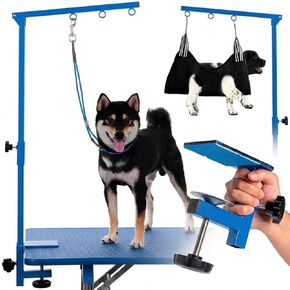 Dog Grooming Table Arm with Hammock - Adjustable Height, Pet Grooming Hammock, No Sit Haunch Holders, Loop Noose Heavy-Duty Clamp (Black) in Saudi Arabia