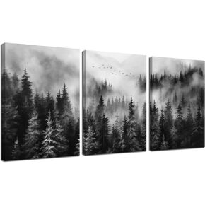 Foggy Forest Canvas Wall Art for Bedroom Black and White Pictures Wall Art for Living Room Home Office Wall Decor 12 x 16 Inch x 3 Pieces in Saudi Arabia