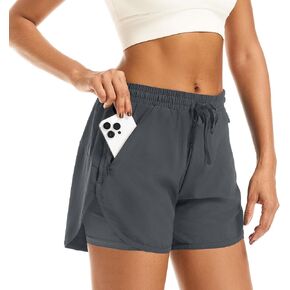 Women's 2 in 1 Athletic Running Shorts High Waisted Workout Casual Gym Sweat Shorts Mesh Comfy Liner Zipper Pockets in Saudi Arabia