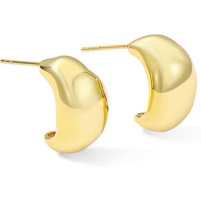 ARSIS 18K Gold Plated Chunky Hoop Earrings - Stud Earrings, 925 Sterling Silver Post, Hypoallergenic, Lightweight, Teardrop Design, Gold/Silver/Rose Gold, Dainty Minimalist Jewelry Gift for Women, Mom in Saudi Arabia