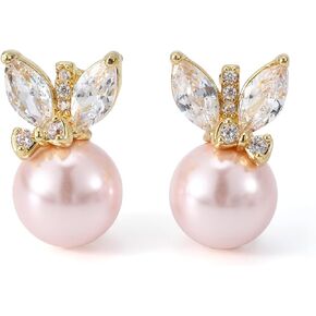 Crysdue Simulated Pearl Earring for Brides Bridesmaid, Cubic Zirconia Fashion Floral Stud Earrings for Wedding Prom Pageant in Saudi Arabia