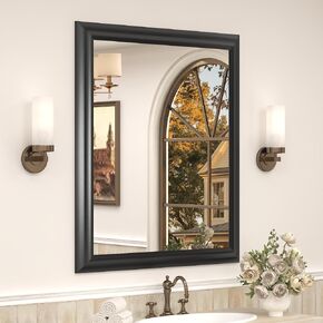 26x36 Inch Black Metal Framed Bathroom Mirror for Wall, Thick Frame Rectangle Vanity Mirror, Matte Black Curved Mirror for Over Sink, Anti-Rust, Shatterproof (Horizontal/Vertical) in Saudi Arabia