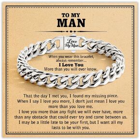 Gifts for Men Boyfriend Husband Cuban Link Chain Bracelets for Men Stainless Steel Wrist Bracelet Silver Classic Jewelry for Christmas Valentine's Day Birthday in Saudi Arabia