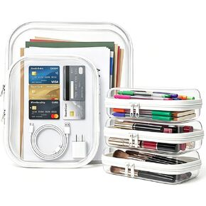 5 Pack Clear Zipper Pouches Set, Hard Shell Zipper Case for Travel, Transparent Toiletry Bag Organizer, Cosmetic Makeup Bag, Portable Travel Organizer for Toiletries, Cables, Accessories in Saudi Arabia