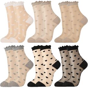 6 Pairs Women Sheer Ruffle Socks Cute Polka Dot Summer Mesh Nylon Socks Summer Thin Lace See Through Sock in Saudi Arabia