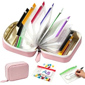 Waterproof Pill Pouch Set A8 Waterproof Pill Organizer Binder Set with 14 PCS Color Zippered Pill Pouches BPA-Free Air Tight Travel Medicine Storage Bag for Vitamins(Pink) in Kuwait