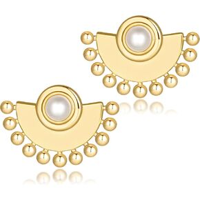 GIORGIA GIBBS 14K Gold Earrings for Women Gold Studs Earrings for Women | Pearl Earrings Sophisticated and Spirited Design with Lively Rhythm Pearl Stud Earring for Women in Saudi Arabia