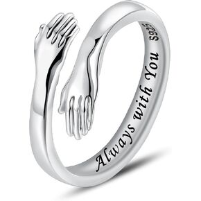 LOVECOM 3Pcs S925 Sterling Silver Hug Rings Set for Women Adjustable Hugging Hands Open Hope Ring Hug from Heaven Ring Jewelry Birthday Gifts for Mother Daughter Grandma Best Friend Granddaughter in Saudi Arabia
