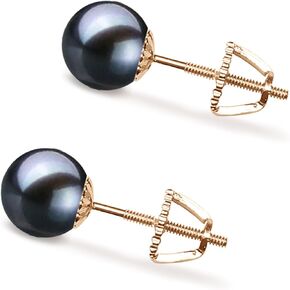 AAA Grade 5-10mm Black Saltwater Japanese Akoya Cultured Pearl Stud Earrings, Sterling Silver Earring Studs, Round Shape, Gift Box and Certificate in Saudi Arabia