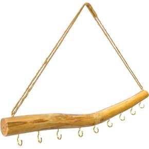 15.7-Inch Rustic Wood Wall Hanging Jewelry Organizer (Small Branch with 9 Metal Hooks) in Saudi Arabia