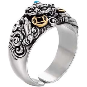 HETICA Feng Shui Pixiu Adjustable Open Ring for Men Women | Copper Coin, Luck Beliefs, Wealth Jewelry in Saudi Arabia