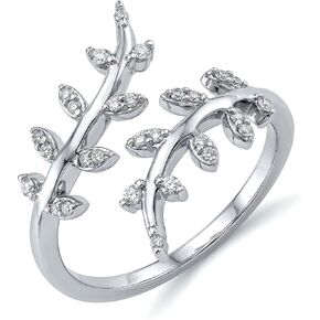 Adjustable Rings for Women | Rhodium-Plated Cubic Zirconia Nature Inspired Wrap Ring | CZ Studded Branch Stackable Ring Women's Jewelry in Saudi Arabia