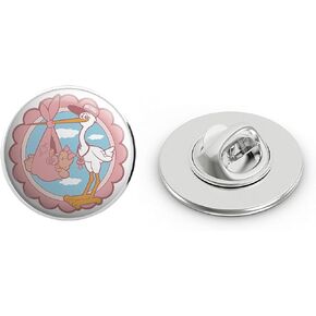 Simple Baby Shower Stork Delivery Cartoon Icon - It's a Girl Round Metal 0.75" Lapel Pin Hat Shirt Pin Tie Tack Pinback in Saudi Arabia