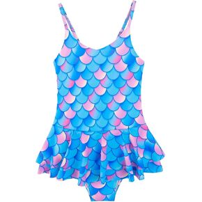 Jiamy Girl's One Piece Swimsuit Mermaid Spaghetti Straps Swimwear Bathing Suit مع تنورة كشكش in Kuwait