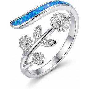 Ring for Women with Blue Opal Gemstone Open Ended Spiral Rings Adjustable Ring Jewelry Gift for Christmas Halloween Easter Mother’s Day Valentine’s Day Birthday in Saudi Arabia