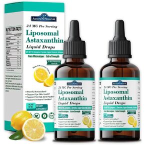 2 Packs Liposomal Astaxanthin 24mg Liquid Drops, 11-in-1 Antioxidant Supplement with MCT Oil, Lycopene & Coconut Oil, from Microalgae Source, Supports Healthy Skin, Joint & Eye Health in Saudi Arabia