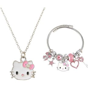 Purr-fect Cat Jewelry Set for Women - Adjustable Enamel Bracelet & Pendant Necklace with Whiskered Cutie Pendants, Simulated Gemstones & Cubic Zirconia, Ideal for Valentine's Day, Mother's Day & Christmas Gifting in Saudi Arabia