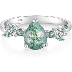 Moss Agate Ring,925 Sterling Silver Ring for Women 1CT Pear Cut Women's Ring for Engagement Jewelry Size5-9 in Saudi Arabia