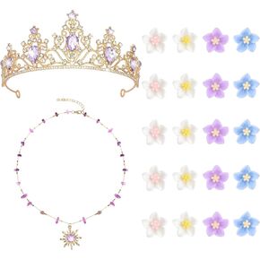 Enchanted Princess Set Floral Tiara, Sun Pendant Necklace & Flower Hair Clips for Cosplay, Themed Parties & Everyday Wear in Saudi Arabia