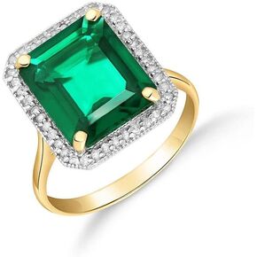 Galaxy Gold GG 4.70 Carat Total Weight 14K Solid Yellow Gold Emerald with Natural Diamonds Halo Ring Brilliant Octagon Emerald Shape Cut Round Diamonds Anniversary Engagement Ring in Saudi Arabia