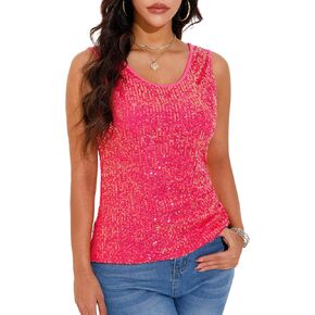 GUANYY Women's Sequin Tops Scoop Neck Sleeveless Glitter Shirts Sparkle Club Party Disco Tank Tops S-XXL in Saudi Arabia