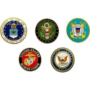 US Armed Forces Lapel Pin Collection, Army, Navy, Marines, Coast Guard, Air Force, 1 1/8" Round, Die-Cast Metal, Dual Butterfly Clutch in Saudi Arabia