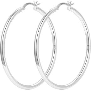 S925 Sterling Silver Hoop Earrings for Women Lightweight Large Silver Hoop Earrings Simple Hypoallergenic Thick Sterling Silver Loop Earrings for Women Ideal Gift for lady in Saudi Arabia