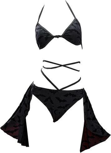 MEOWCOS Women's Bikini Set Flocked Spandex Mesh Gothic Swimsuit Bathing Suit in Kuwait