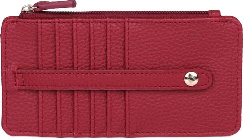 Julia Buxton Leather Thin Card Case for Women with RFID Blocking, Compact Wallet with ID Window & Zipper Pocket, Ideal Gift, Red in Saudi Arabia