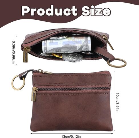 1 Pc Leather Change Purse For Women, Small Wallet With Zipper Mini Coin Purse Wallets, Brown Wallet Card Holder For Women Men in Kuwait