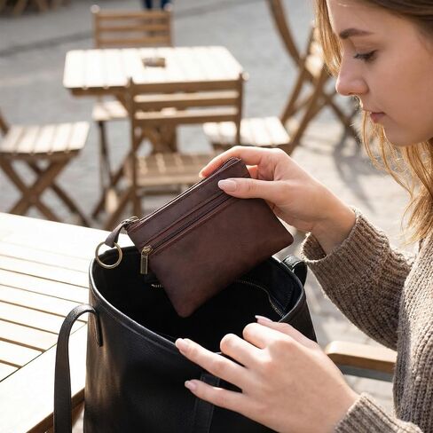 1 Pc Leather Change Purse For Women, Small Wallet With Zipper Mini Coin Purse Wallets, Brown Wallet Card Holder For Women Men in Kuwait